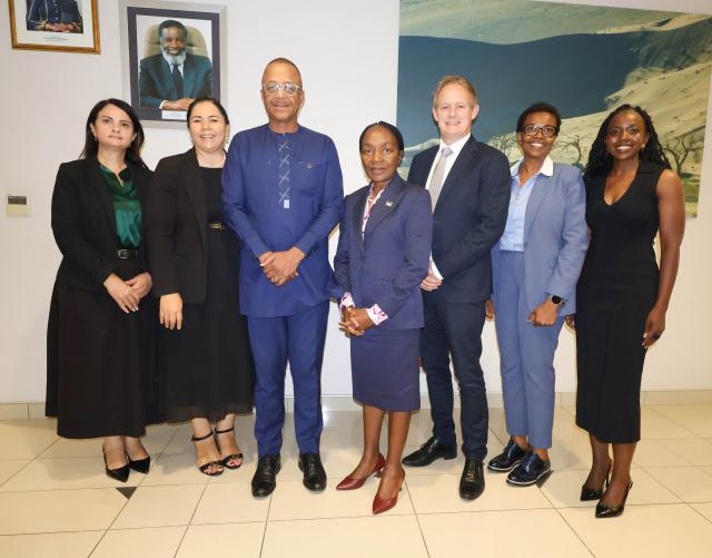WINDHOEK, 02 March 2026 - From left to right, NamPost Acting Chief Executive Officer, and Executive: Legal Services, Eldorette Harmse; Deputy Governor of the Bank of Namibia, Leonie Dunn; Governor of the Bank of Namibia, Ebson Uanguta; Minister of Finance, Erica Shafudah; Bank Windhoek Managing Director, James Chapman; Letshego Namibia Chief Executive Officer, Dr Ester Kali and Bank Windhoek’s Head of E-Money (IPP Programme Manager), Candy Ngula.

(Photo contributed) 