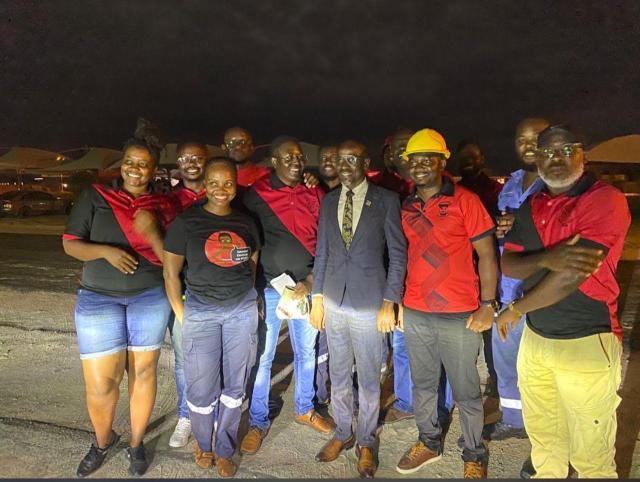 WINDHOEK, 03 MARCH- Justice and Labor Relations Minister Wise Fillemon Immanuel pictured with NORED management and Mine Workers Union. (Photo contributed). NAMPA