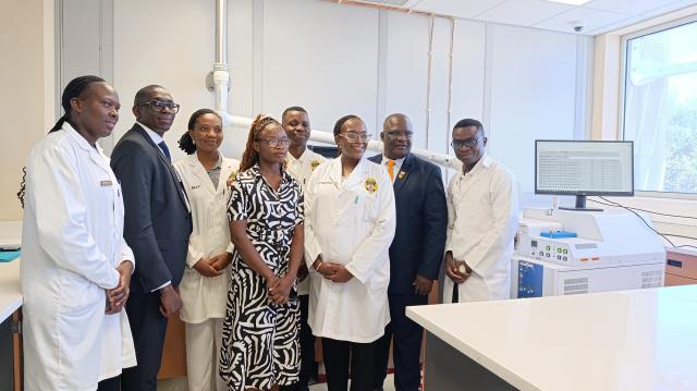 WINDHOEK, 06 March 2026 - Team Wood Identification and Screening Centre (WISC) scientists and NAMRA officials next to the WISC machine.(Photo by: Ali Negumbo)NAMPA