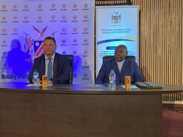 Minister of Urban and Rural Development, Sankwasa James Sankwasa, with the Hardap governor Riaan MacNab