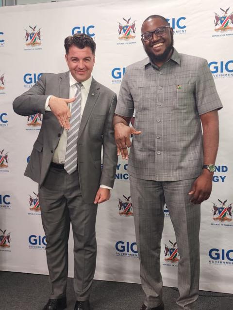 WINDHOEK, 18 March 2026 - Deputy Minister of Education, Innovation, Youth, Sports, Arts, and Culture Dino Ballotti and Governor of the Khomas Region, Sam Shafiishuna Nujoma, pictured at the Government information Centre. (Photo by: Molly Weyulu) NAMPA