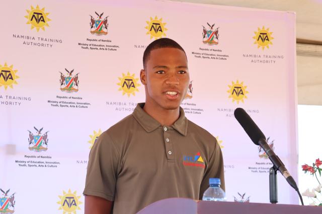 KEETMANSHOOP, 19 March 2026 - Keetmanshoop Vocational Training Centre (KVTC) Trainee Marlon Binga, speaking on behalf of the first student intake at the inauguration of the centre. (Photo by: Chelva Wells) NAMPA 
