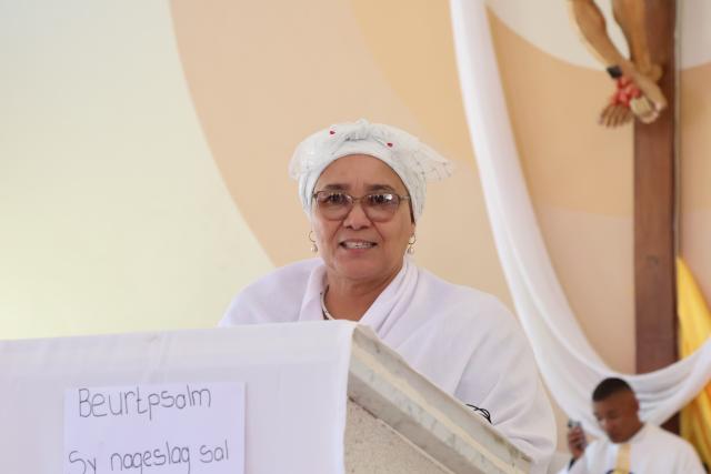 ǂGABES, 20 March 2026 - Vice President Lucia Witbooi on Friday speaking during a wreath-laying ceremony at Konjore’s graveside in ǂGabes, Witbooi said the visit to the region on the eve of the 36th Independence Anniversary was to remember those who contributed to the fruits of independence.

(Photo by: Chelva Wells) NAMPA