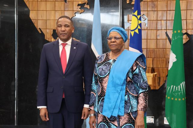 WINDHOEK, 20 March 2026 - President of the Republic of Namibia, Netumbo Nandi-Ndaitwah with the president of Botswana Duma Boko at the Working Visit to state House. (Photo by: Ali Negumbo)NAMPA