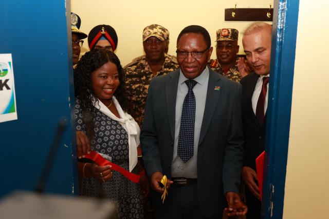 WINDHOEK, 23 March 2026 - Deputy Minister of Defence, Charles Mubita flanked by Deputy Minister of International Relations and Trade Jennely Matundu and Indian High Commissioner Rahul Shirvastava. (Photo by Eba Kandovazu). NAMPA