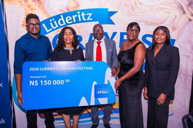 WINDHOEK, 30 March 2026 - MTC team handing over a pledge of N.dollars 150 000 to the 2026  Lüderitz Crayfish Festival team. (Photo: Contributed) 