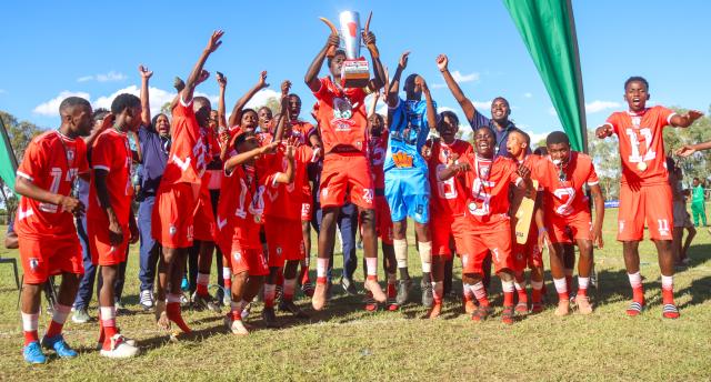 KEETMANSHOOP, 06 April 2026 - The Erongo Region's football team pictured after being crowned winners of the 2026 Nedbank Namibian Newspaper Cup at the Westdene Stadium in Keetmanshoop. Erongo won the match 2-1 against Kunene. (Photo by: Hesron Kapanga) NAMPA