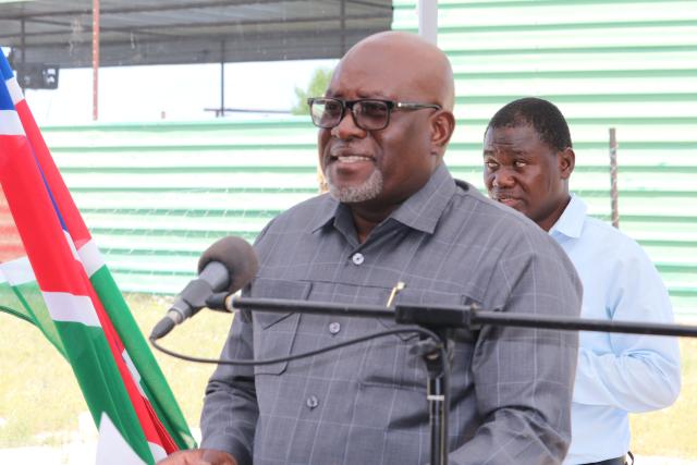 OSHAKATI, 07 April 2026 - Minister of Industries, Mines and Energy, Modestus Amutse during the official handover of basic fencing materials worth to the Twayambekwa Green Scheme Project, an income-generating project for people living with disabilities in the Oshana Region. (Photo: Contributed) 