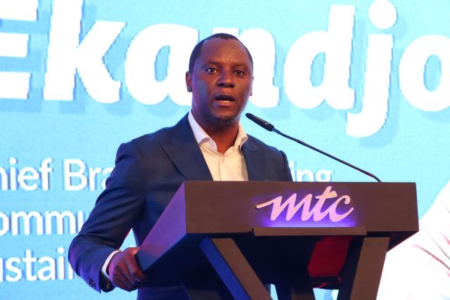 WINDHOEK, 08 April 2026 - MTC chief brand, marketing, communications and sustainability officer, Tim Ekandjo speaking at the opening of the second MTC Branding and Marketing Indaba in Windhoek on Wednesday. 

(Photo by: Chelva Wells) NAMPA 
