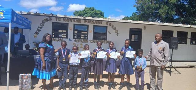 KATIMA MULILO, 10 April 2026 - Some of the great achievers at the Ngweze Primary School academic award ceremony that rewarded learners, teachers and staff who performed exceptionally well in the previous year's academic journey. 

(Photo: Michael Mutonga Liswaniso) NAMPA 