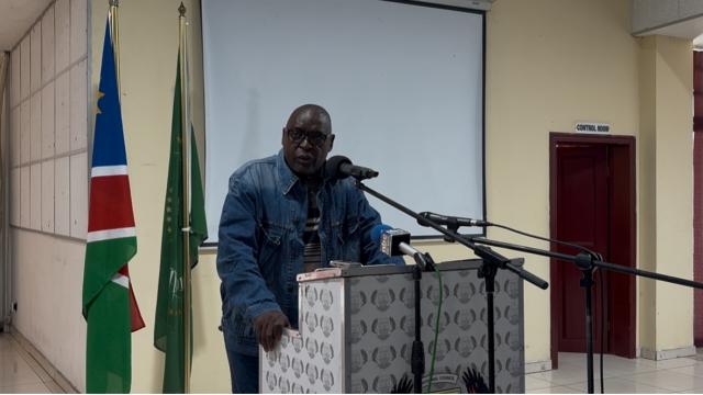 RUNDU, 10 April 2026 - The Minister of Urban and Rural Development James Sankwasa speaking to the Gciriku community at Rundu on Friday. ( Photo by: Sawi Hausiku) NAMPA 