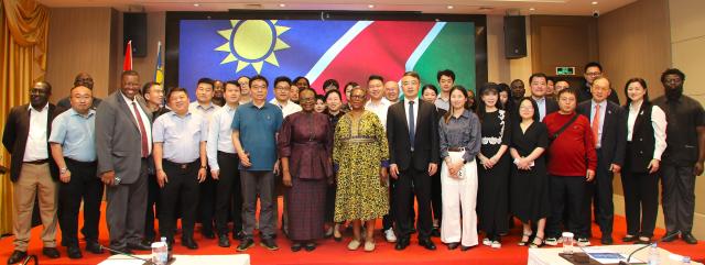 SHENZHEN, 13 April 2026 - Minister of International Relations and Trade, Selma Ashipala-Musavyi (middle left) together with Namibia's Ambassador to the People's Republic of China, Tonata Itenge-Emvula (middle right), and Namibia senior government officials and the Shenzhen business delegation at the Namibia-Shenzhen Networking Cocktail Reception on 13 April 2026. (Photo: Contributed) NAMPA