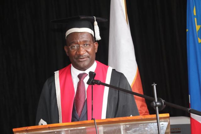 KATIMA MULILO, 14 April 2026 - UNAM Pro Vice-Chancellor for Academic Affairs, Professor Frednard Gideon, delivering the keynote address at the graduation ceremony for Katima Mulilo UNAM Campus on Tuesday. (Photo: Contributed)

