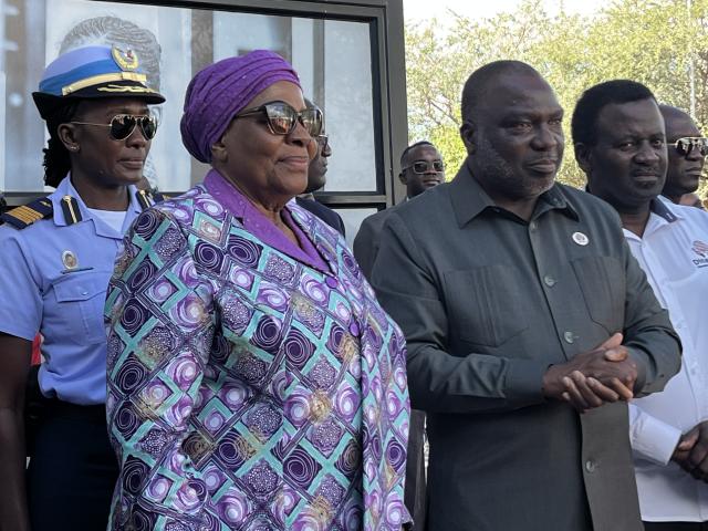 WINDHOEK, 14 April 2026 - President Netumbo Nandi- pictured alongside Managing Director of Dinapama Manufacturing and Supplies, David Namalenga, at the Dinapama headquarters. (Photo by: Justina Shuumbwa) NAMPA