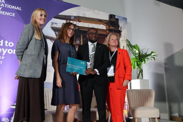 WINDHOEK, 16 APRIL 2026 - FNB oil and gas team pose for a photo at the 8th Namibia International Energy Conference. (Photo by: Molly Weyulu) NAMPA