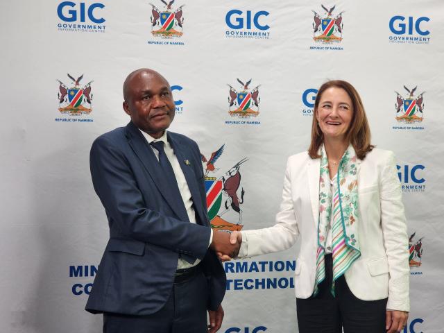 WINDHOEK, 22 APRIL 2026 - Acting Executive Director of Ministry of International Relations and Trade, Asser Nashikaku and Ana Beatriz Martins, European Union Ambassador to Namibia pictured. (Photo by: Molly Weyulu) NAMPA