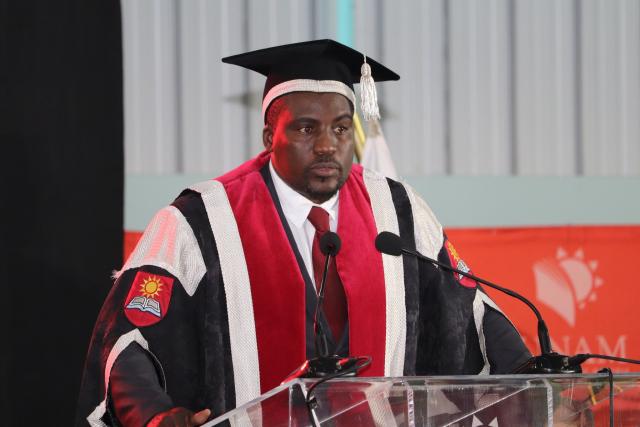 OSHAKATI, 22 April 2026 - The Vice Chancellor of the University of Namibia (UNAM)  Professor Kenneth Matengu during the UNAM Northern Campuses graduation ceremony on Wednesday. (photo by: Ester Hakaala) NAMPA 
