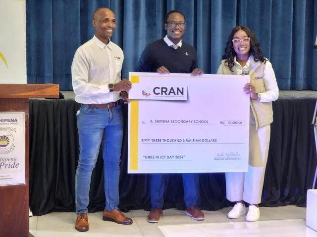 WINDHOEK, 23 APRIL 2026 - The Communications Regulatory Authority of Namibia (CRAN) donated N.dollars 53 000 to A.Shipena Secondary School. (Photo by: Molly Weyulu) NAMPA 