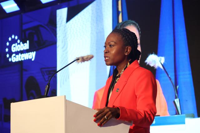 WINDHOEK, 12 May 2026 - Ndiitah Nghipondoka-Robiatti, Executive Director of the Ministry of International Relations and Trade, delivers opening and welcoming remarks at the official opening of the second Namibia–EU Business Forum in Windhoek on Tuesday.

(Photo by: Chelva Wells) NAMPA