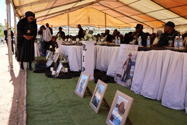 KHORIXAS, 13 May 2026 - The Deputy Minister of Health and Social Services, Suzan Hambelela Ndjaleka pays tribute to the deceased 11 people of the road accident which took place on 01 May 2026 south of Otjiwarongo in which a bus belonging to the Ministry of Health and Social Services was involved with a goods delivery truck. Family members at the memorial service on Wednesday at Khorixas sports field displayed the deceased framed photographs and cited names of three staff-members of the Ministry of Health and Social Services (Khorixas district hospital) as Metusalem Kamendu, 54, (driver), registered nurse Rebekka Kasheeta, 32, and enrolled nurse Martha Hangolonde, 28.
Other victims were Ritha Jod, 18, Lazarus Hamutenya, 9, Nicoline Eises, 34, Elsario Nanuseb, 11, Geraldo Haraeb, 13, and Victoria Kanoutje, 45, who was allegedly travelling with Teyana Zaongara, 13, and Mervin Zaongara, 17. (Photo by: Mulisa Simiyasa) NAMPA