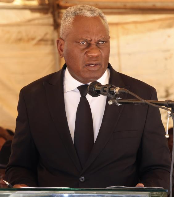 KHORIXAS, 13 May 2026 - The Executive Director in the Ministry of Health and Social Services, Penda Ithindi, speaks at the mass memorial service of the 11 people who died in an accident south of Otjiwarongo on 01 May 2026. (Photo by: Mulisa Simiyasa) NAMPA