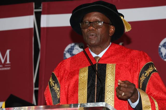 ONGWEDIVA, 16 May 2026, the Founder of the International University of Management (IUM),  David Namwandi during the winter convocation at of 1225 students at Ongwediva in the Oshana region on Friday. (photo: contributed) 