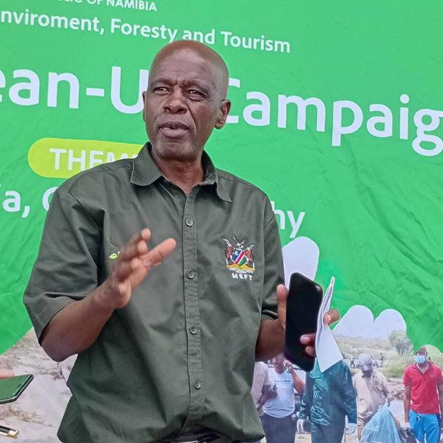 OPUWO, 18 May 2026- MEFT Deputy Director of Environmental Information and Natural Resources Economics Olimpio Nhuleipo speaking during the biodiversity awareness session in Opuwo ahead of the International Day for Biological Diversity commemorations. (Photo: Kaviveterue Virere) NAMPA 