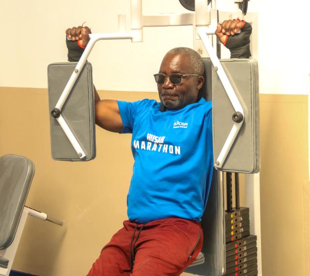 WALVIS BAY, 24 April 2026 - Tsire ‘Twalaboy’ Tsauseb former powerlifter for the Namibia Paralympic copmmitee now an advocate for disability sports pictured at the Walvis Bay Municipal gym while working out. (Photo by: Hesron Kapanga) NAMPA