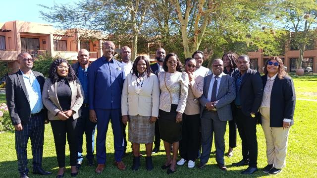 WINDHOEK 20 MAY 2026 - Deputy minister of Agriculture, Water, and Land Reform,  Ruthy Masake, with outgoing and incoming commissioners of the Land Reform Commission. (NAMPA) ANI