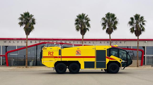 WINDHOEK, 21 May - Newly purchased  Rosenbauer Aircraft Rescue and Firefighting (ARFF) vehicle for the Walvis Bay International Airport. (Photo: Contributed) 
