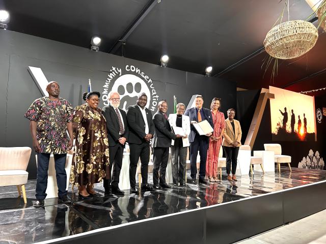WINDHOEK, 20 May 2026 - Prime Minister Elijah Ngurare and Minister of Environment, Forestry and Tourism Indileni Daniel pictured with delegates at the signing of the N.dollars 1 billion conservation fund. (Photo by: Eba Kandovazu) NAMPA