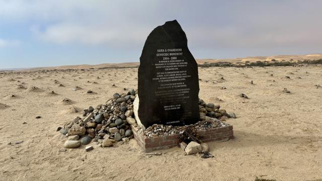 SWAKOPMUND, 25 May 2026 - The Ovaherero and Nama memorial in Swakopmund, located at the town's Memorial Park (formerly the African Cemetery) in Kramersdorf, which honors the thousands of indigenous Namibians who perished in German concentration camps between 1904 and 1908. Behind the tombstones are the thousands of unmarked graves of the victims of the Genocide. (Photo by: Isabel Bento) NAMPA