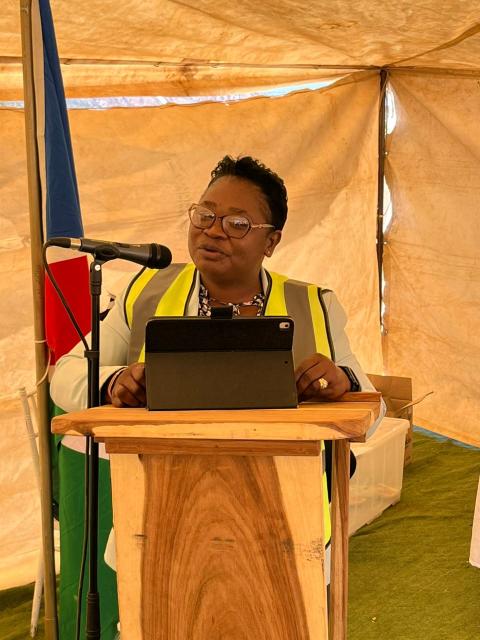 OPUWO, 26 May 2026- Kunene Regional Director of Education, Sophia Frederick, speaking during the groundbreaking ceremony of Otjorungondo Secondary School Project in Opuwo on Tuesday. (Photo: Kaviveterue Virere) NAMPA 
