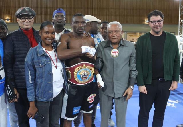 WINDHOEK, 31 May 2026 - Martin ‘Alligator’ Mukungu crowned World Boxing Organisation (WBO) Africa Junior Lightweight champion after producing a stunning round one knockout against  Flame ‘Special One’ Nangolo during the AC Boxing Promotions Blockbuster Box and Dine event held in Windhoek. (Photo by: Hesron Kapanga) NAMPA
