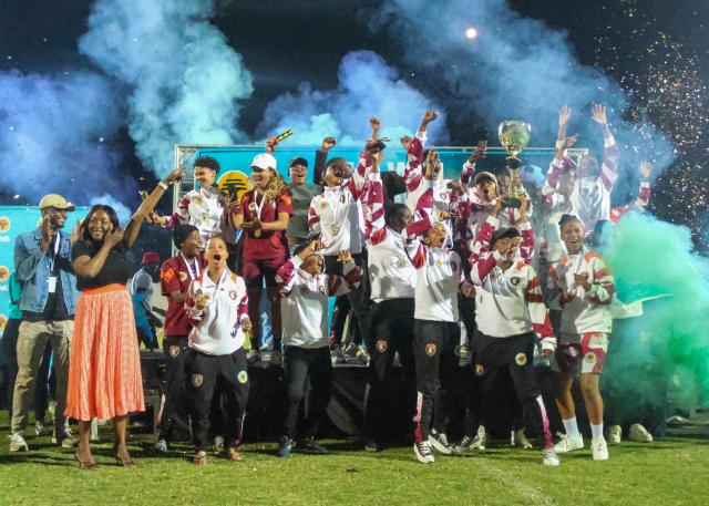 WINDHOEK, 31 May 2026 - FC Ongos celebrating their 2025/26 FNB Women’s Super League crowning at the Independence Stadium. League defending champion Mighty Gunners stumbled on the final day of the season with  Ongos reclaimed the championship following a convincing 3-0 victory over Julinho Athletics. (Photo by: Hesron Kapanga) NAMPA