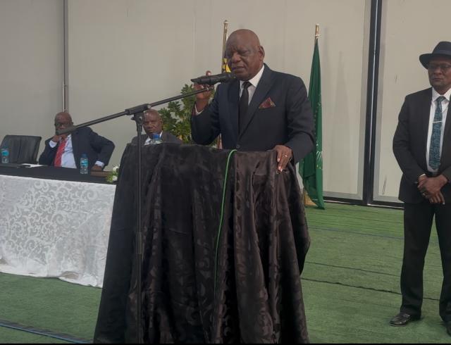 RUNDU, 10 June 2026 - The First Gentleman of Namibia Lieutenant-General (Retired) Epaphras Ndaitwah speaking to boys and young men at Rundu on Wednesday. (Photo by: Sawi Hausiku) NAMPA 