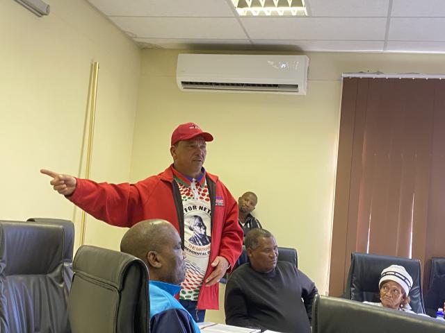 MARIENTAL, 14 June 2026 - Hardap Swapo Party regional coordinator Riaan McNab addresses a meeting of Swapo regional and local authority councillors, who gathered in Mariental on Sunday. (Photo by: Joe-Chintha Garises) NAMPA