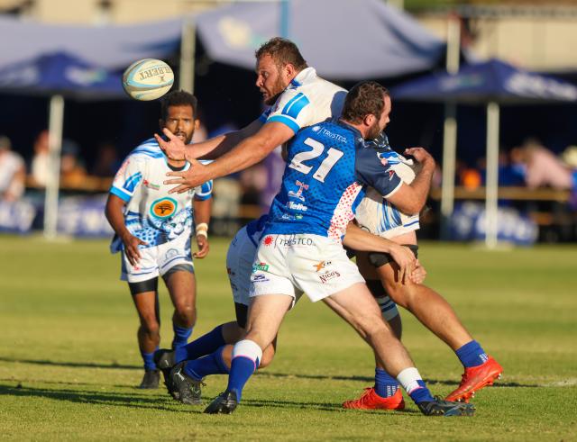 WINDHOEK, 13 June 2026 - Trustco United players while in action against Gootfontein during round six of the 2026 NRU Rugby Premier League at the Trustco United Sports Ground in Olympia. (Photo by: Hesron Kapanga) NAMPA