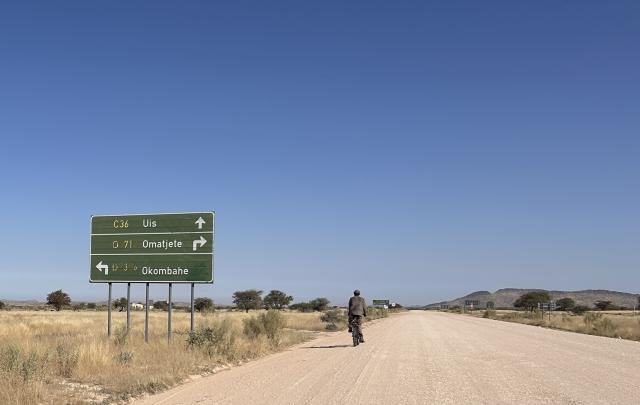 DAURES, 16 June 2026 - A signage indicating the three settlement and villages of Uis, Omatjete and Okombahe, respectively. (Photo by: Isabel Bento) NAMPA