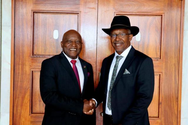 WINDHOEK, 17 June 2026 - Prime Minister Elijah Ngurare pictured with Ovaherero Chief Professor Mutjinde Katjiua during a recent meeting in Windhoek. (Photo: Contributed) NAMPA. 