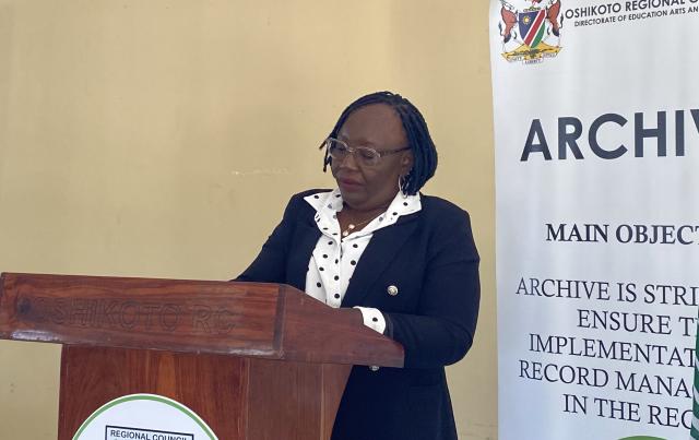 ONYAANYA, 18 June 2026- Oshikoto Regional Director of Education, Arts, Sports and Culture, Hilma Nuunyango-George speaking during the commemoration of International Archives Week at the Onyaanya Constituency Hall on Thursday.

(Photo: Max Henrich) NAMPA