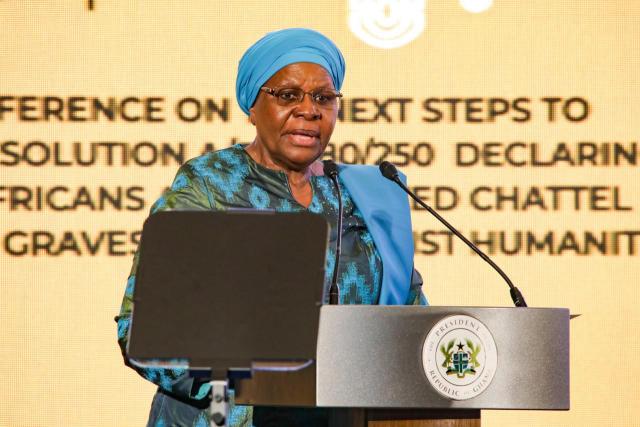 ACCRA, 18 June 2026 -  President Netumbo Nandi-Ndaitwah speaking at the high-level consultative conference in Accra, Ghana, on the United Nations Resolution on the Transatlantic Slave Trade on Thursday. (Photo: Contributed) NAMPA.