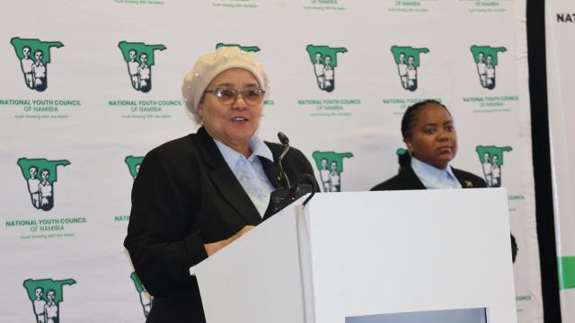 SWAKOPMUND, 19 June 2026 - Vice President Lucia Witbooi addressing youth delegates gathered at the multipurpose centre in Swakopmund for the third National Youth Council of Namibia general assembly which will take place over the weekend and is anticipated to end in an election for the council’s new leadership. (Photo by: Isabel Bento) NAMPA