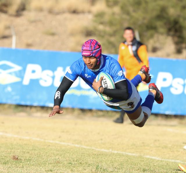 WINDHOEK, 20 June 2026 - Coastal outfit Kudus Rugby Club scoring a try against UNAM at the UNAM Stadium on Saturday, during Round Six Namibia Rugby Union (NRU) Premier League clash the match ended 41-27 in favour of Kudus. (Photo by: Hesron Kapanga) NAMPA