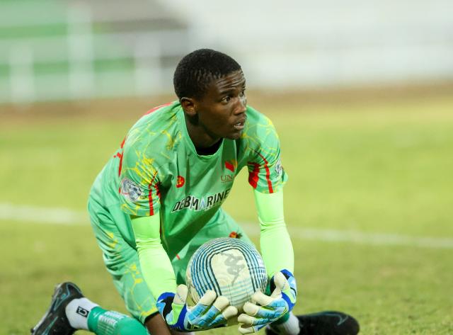 WINDHOEK, 20 June 2026 - UNAM FC goalkeeper, Owen Gariseb in action against Okahandja United at the Independence Stadium during the semi-final clash of the Namibia Football Association Cup. UNAM FC won the match 1-0. (Photo by: Hesron Kapanga) NAMPA