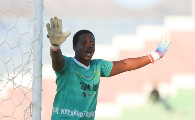 WINDHOEK, 20 June 2026 - Okahandja United goalkeeper Utupuka Kavita in action against UNAM FC during their Namibia Football Association (NFA) Cup semi-final match at the Independence Stadium. UNAM FC won the match 1-0. (Photo by: Hesron Kapanga) NAMPA