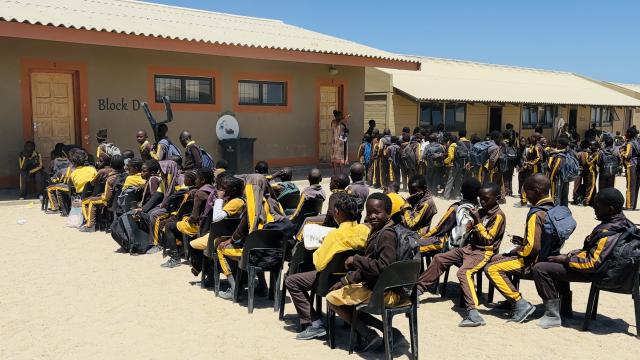 SWAKOPMUND, 29 October 2025 - Learners at the John !Awaseb Primary School in Swakopmund queueing to enter their classrooms. (Photo by: Isabel Bento) NAMPA