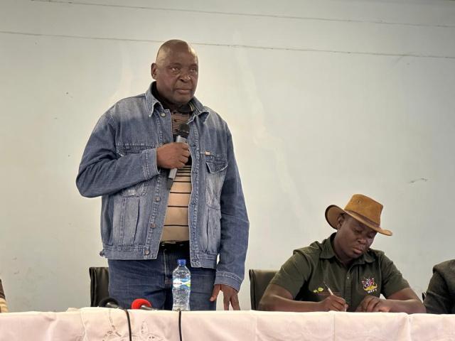 OPUWO, 01 July 2026- Minister of Urban and Rural Development James Sankwasa and the governor of Kunene Region Vipuakuje Muharukua during a stakeholder engagement on Wednesday in Opuwo. (Photo: Kaviveterue Virere) #NAMPA 