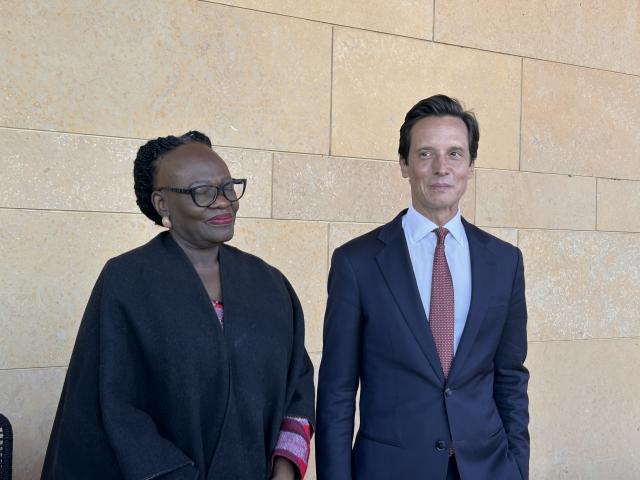 01 July 2026- Minister of international relations and trade, Selma Ashipala-Musavyi and United States of America Ambassador to Namibia John Giordano at the US 250th Independence Day celebrations in Windhoek. (Photo by Eba Kandovazu). NAMPA