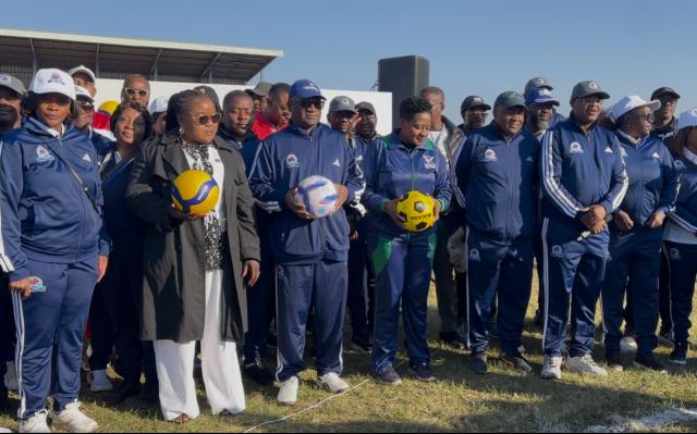 RUNDU, 02 July 2026 - Minister of Gender and Social Welfare Emma Kantema, Kavango East Governor Hamunyera Hambyuka and Rundu Deputy Mayor Regina Nekare officially launch the State-Owned Enterprises Games in Rundu on Thursday. (Photo by: Sawi Hausiku) NAMPA 